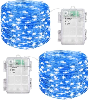 Battery Operated Blue String Lights 100 LED Copper Wire Twinkle Lights For Christmas DIY Decor